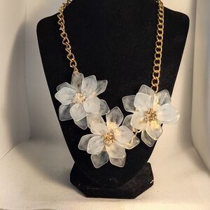 Gold Chain Necklace with White Floral Accents